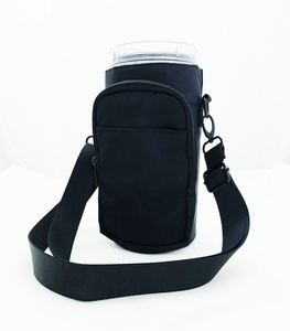 Pochette pour bouteille d'eau en néoprène couleur marine avec poche pour téléphone, bandoulière isolante pour la marche, la randonnée et les voyages - Product Image 1