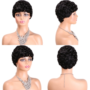 Chioma วิกผมพิกซี่สั้นแบบไม่ใช้กาววิก<span class=keywords><strong>ผม</strong></span>หน้าม้าผมมนุษย์100% เป็นลอนผมธรรมชาติ6นิ้ว99J ทรงผมย้อนยุค - Product Image 5