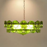 Lustre en verre artistique vert de style médiéval français, suspension de luxe pour villa, salon, salle à manger, plafond haut