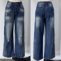 J327 Celana Jeans Denim Bordir Longgar Berpinggang Tinggi Trendy untuk Wanita Fashion Ukuran Besar Celana Denim Panjang Kasual Celana Wanita.