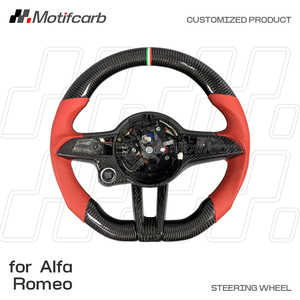 Volante Personalizado de Fibra de Carbono Real con Empuñaduras de Cuero Rojo para Alfa Romeo Giulia, Giulia Quadrifoglio, Giulia Ti 2017-2026 - Product Image 2