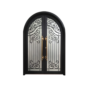 Puertas de Acero Arqueadas de Lujo Personalizadas <span class=keywords><strong>2023</strong></span>, Diseño de Puerta de Hierro Forjado Chino con Vidrio Artesanal para Villa - Product Image 6