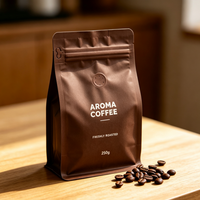 Sachet de café personnalisé à fond plat, refermable avec fermeture éclair, en aluminium, avec valve de dégazage unidirectionnelle, pour l'emballage des grains torréfiés