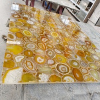 Panneau mural rétro-éclairé en agate d'onyx bleu semi-précieux pour comptoir mural