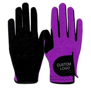 MUDASSAR SPORTS Custom Logo Genuine Leather Button Closure <b>Moisture</b> Wicking Golf <b>Gloves</b> Purple Black Microfiber Non-Slip Men - Product Image 1