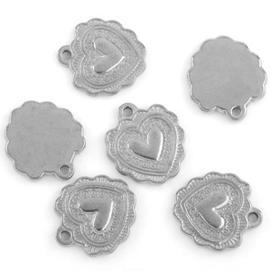 Pendentif en acier inoxydable en forme de cœur avec motif en dentelle, plaqué or et argent, pour la fabrication de bijoux DIY, finition 18K, breloques décoratives - Product Image 5