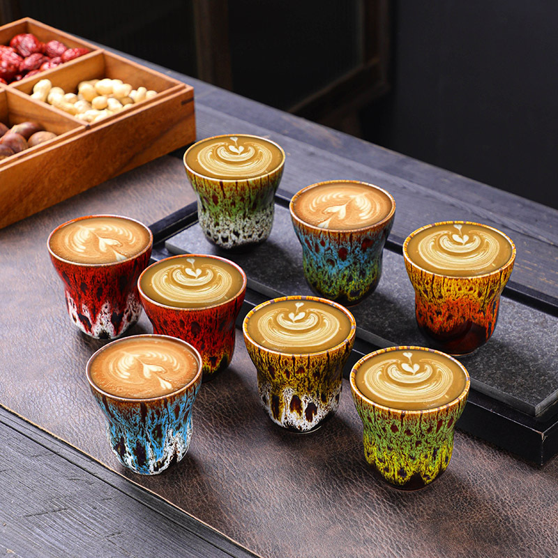 Retro Handmade Pottery Small Espresso Coffee Cup 5 oz Kiln Ceramic Tea Cup  150ml Middle East Turkish Arabic Porcelain Mugs