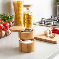 Boîte à épices rotative en bambou à 2 niveaux avec fermeture magnétique, salière pour l'organisation professionnelle des comptoirs de cuisine