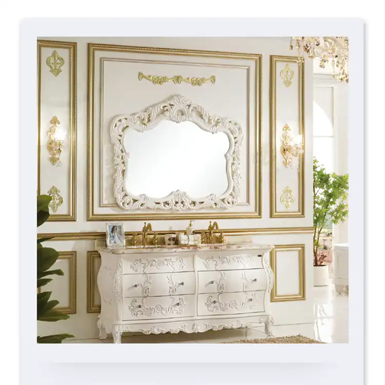 المصنع مباشرة الفاخرة الكلاسيكية خشبية الحمام الغرور مع مرآة الطابق الدائمة خزانة حمام