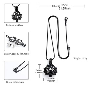 Kalung liontin tetap bulu hewan peliharaan abu desain Guci bentuk Lotus berlapis emas 14K baja tahan karat - Product Image 2