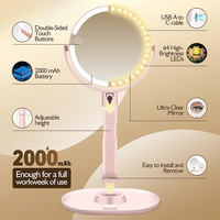 Miroir de Maquillage Portable LED Rose MS23 à Double Face avec Contrôle Tactile de la Luminosité, Grossissant et Pliable à 360°