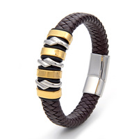 Bracelet en cuir vintage classique rétro tissé multicolore d'affaires haut de gamme à la mode