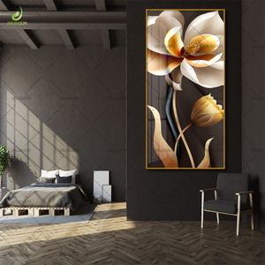Cuadro de Porcelana con Flores Doradas de Lujo, Impresión con Cristales, 50% Pintado a Mano, Textura 3D, Arte de Pared para Sala de Estar con LED - Product Image 5