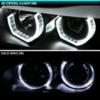 Phares avant à anneau halo 3D noirs, faisceau haut et bas avec clignotants ambrés, compatibles avec BMW 323i 06-08 / 325i 05-08 berline 4 portes