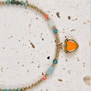 Pulsera de acero inoxidable con nácar dorado y dije de corazón, cuentas multicolor, estilo bohemio, joyería para mujer - Product Image 1