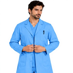 Blouse de laboratoire blanche en gros pour hommes, uniforme de médecin à manches longues, vêtement de travail médical respirant en polycoton, logo hôpital pharmacie - Product Image 1