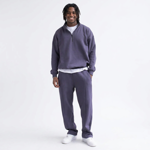 Custom Heavyweight Haft Zip Hoodies and Stacked Flared Pants Two Pieces Sets Oversized Mens Tracksuit Training hoodies - Product Image 1