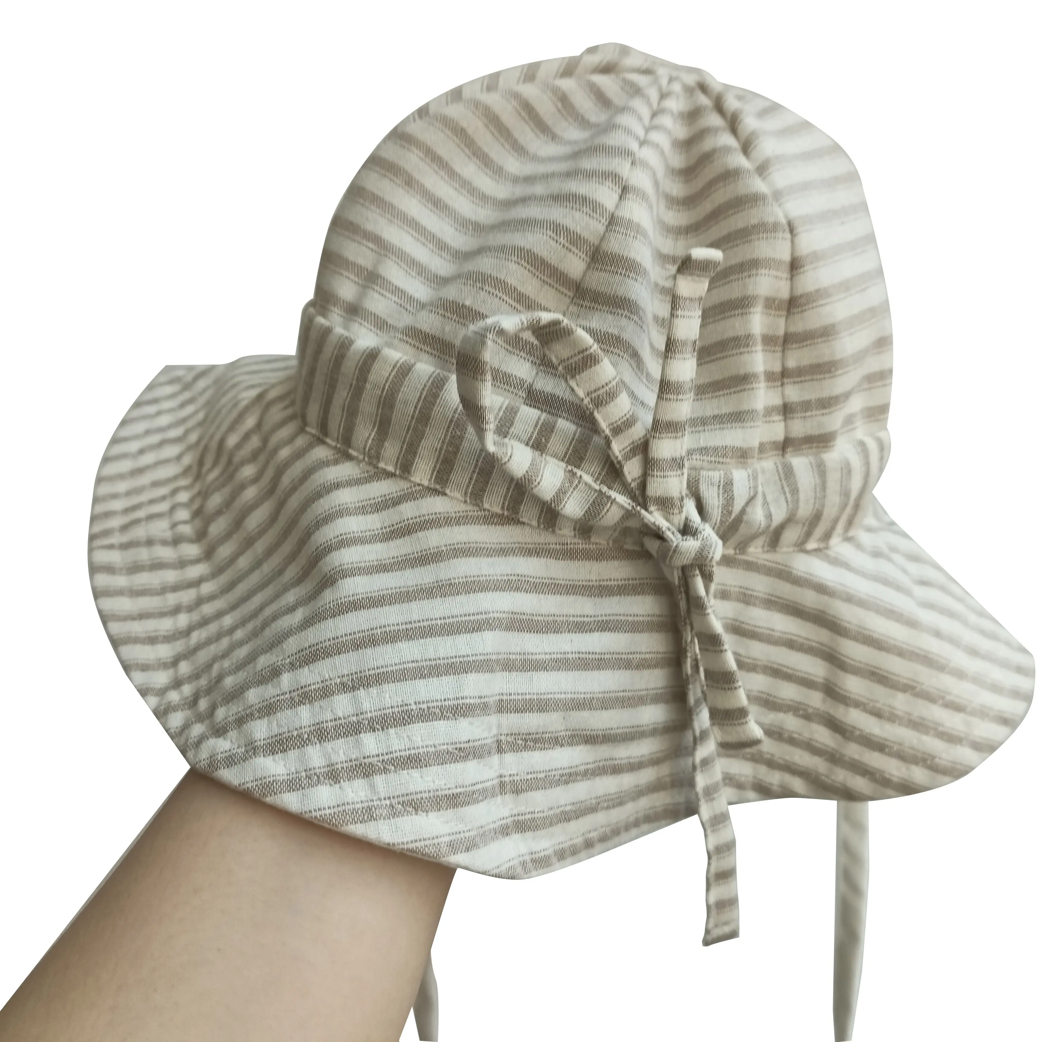 Cappello da pescatore in lino a righe per bambini cappello da sole per bambini in cotone traspirante cappello da spiaggia reversibile per bambini