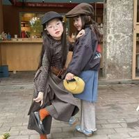 Ensemble deux pièces pour filles, haut imprimé léopard et pantalon de jogging uni, tenue tendance coréenne pour enfants, automne