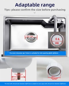 Bồn rửa nhà bếp 110 & 114 Mét cống tràn phụ kiện phong cách Châu Âu thép không gỉ <span class=keywords><strong>drainer</strong></span> đánh bóng giỏ hoa nhựa - Product Image 6