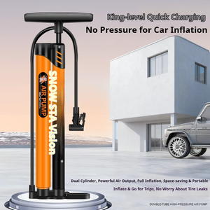 Pompe à air haute pression à double cylindre avec manomètre et poignée ergonomique pour pneus de voiture, moto, vélo et scooter - Product Image 1
