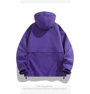 เสื้อมีฮู้ดแบบสวมหัวมีซิปสำหรับผู้ชายเสื้อกันลมแบบหลวมมีสไตล์กำหนดโลโก้ได้เอง1/4ไนลอน - Product Image 2