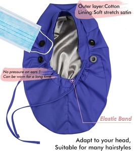 Casquette de travail unisexe en coton avec doublure en satin, attache élastique à nouer, boutons, bandeau anti-transpiration et pochette fonctionnelle pour queue de cheval pour femme - Product Image 5