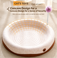 Lit pour chat rond en feutre blanc avec balle interactive, griffoir durable pour chat, nid douillet pour animaux de compagnie pour toutes les saisons, pour chats d'intérieur
