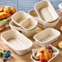 Boîte alimentaire compostable en bagasse de canne à sucre à 2 compartiments, jetable, pour plats à emporter, de qualité alimentaire, rectangulaire