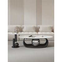 Table basse ovale de luxe en pierre frittée avec rangement, table à thé moderne pour salon et mobilier de maison
