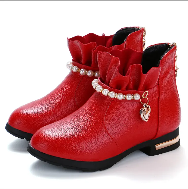 Sepatu bot lucu anak perempuan, sepatu bot mutiara Sol empuk gaya Korea baru musim gugur musim dingin S101