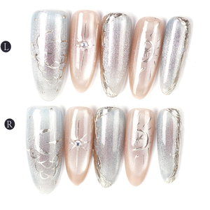 <span class=keywords><strong>Unghie</strong></span> Finte Lusso Fatte a Mano con Stampa Gatto Occhio di Luna e Stella, Lunghe a Mandorla, con Strass Adesivi - Product Image 4