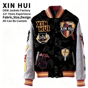 Chaqueta Bomber Varsity Larga de Mezcla de Lana con Logotipo Personalizado, Camuflaje, Cuero/Algodón, Bordado de Alta Calidad, Estilo Urbano para Hombre - Product Image 1