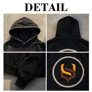 Sweat-shirt à capuche unisexe oversize délavé effet soleil, avec logo personnalisé appliqué et brodé, style streetwear - Product Image 6