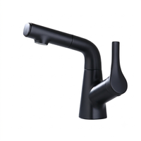 Robinet de lavabo de salle de bain extractible à hauteur réglable, en laiton massif finition noire, mitigeur eau chaude et froide, robinet de lavabo moderne