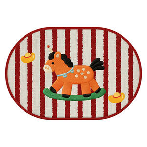 Tapis de salle de bain ovale, design cheval de dessin animé, imitation lin, absorbant, antidérapant pour salle de bain - Product Image 3