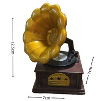 Gramophone en résine style européen, aspect bois antique, modèle corne de fleur, tourne-disque vintage, statue décorative pour intérieur et bureau