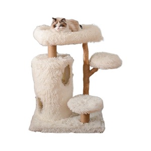 Arbre à chat en bois massif tout-en-un, avec structure d'escalade, nid et plateforme de saut, motif tournesol, pour chat de grande taille et petit chat de sol - Product Image 1