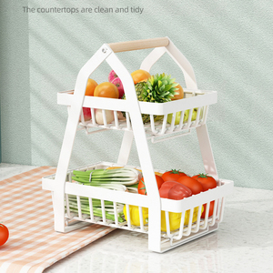 Haute qualité maison cuisine stockage métal aliments collations étagère deux couches fruits support légumes panier de rangement - Product Image 5
