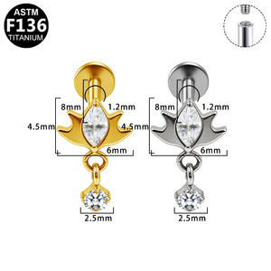 <b>Titanium</b> <b>Stud</b> Earrings Flower Chain Dangle G23 Alloy Ear Jewelry For Piercing ASTM F136 - Product Image 4