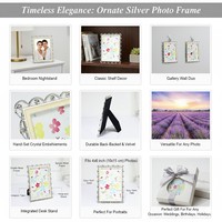 Marco de Fotos de Lujo con Marco de Metal Plateado Premium y Borde Festoneado de Cristal para Decoración del Hogar, Bodas y Regalos