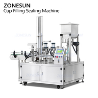 Machine de remplissage et de scellage automatique de gobelets pour pâtes, yaourts et sauces ZONESUN ZS-AFS07R, à double tête, avec pompe à engrenages servo et monobloc rotatif