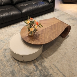 <span class=keywords><strong>Table</strong></span> <span class=keywords><strong>basse</strong></span> de salon créative en forme de feuille, <span class=keywords><strong>table</strong></span> centrale design haut de gamme avec tiroir, <span class=keywords><strong>table</strong></span> à thé moderne en bois pour la maison, en vente - Product Image 4