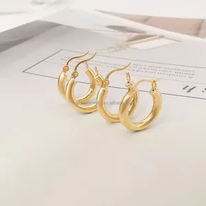 18k 리얼 골드 귀걸이 클래식 디자인 ather Gold Minimal Huggie Hoops 16mm 22mm 26mm 여성용 라운드 서클 귀걸이