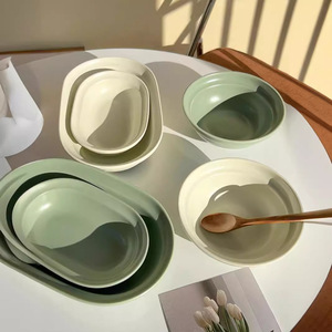 Instagram-worthy oval plate, sophisticated minimalist dining plate, deep <b>ceramic</b> fruit salad bowl, dessert bowl, household soup - Product Image 1