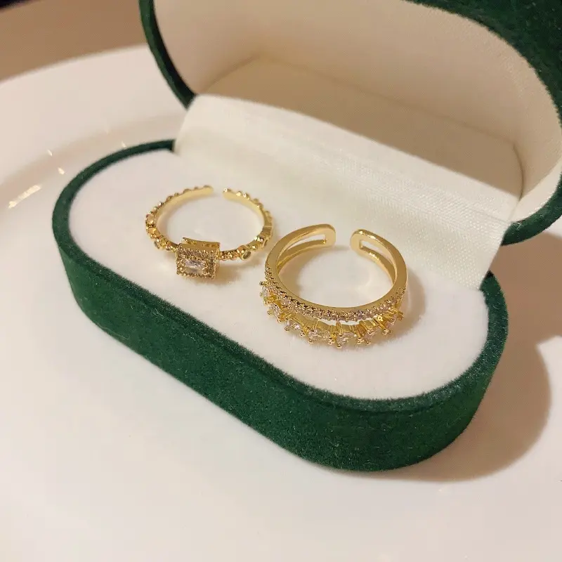 خاتم أميرات من قطعتين فاخر ومميز من حجر الزركون الخفيف مع خاتم مجوهرات هدية عصري ذو شكل غير منتظم
