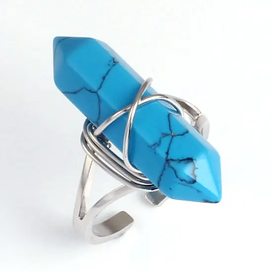 New Arrivals Women Fashionable Adjustable Finger Jewelry Natural Syn.Blue Turquoise Stone Silver Ring For All Fingers