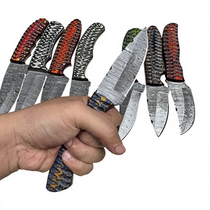 Couteau à lame fixe Drop Point en acier Damas, manche en bois Pakka bleu, couteau de survie pour le camping et le bricolage - Garantie 3 ans, prix abordables - Product Image 3