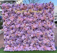 O-W027 Mur de fleurs en tissu de soie 5D de haute qualité, personnalisable, blanc, rideau de fleurs décoratif, toile de fond murale de fleurs 8ft X 8ft