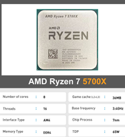 Processeur AMD Ryzen 7 5700X R7 5700X 3,4 GHz 8 cœurs 16 threads 7 nm L3=32 Mo Socket AMD AM4